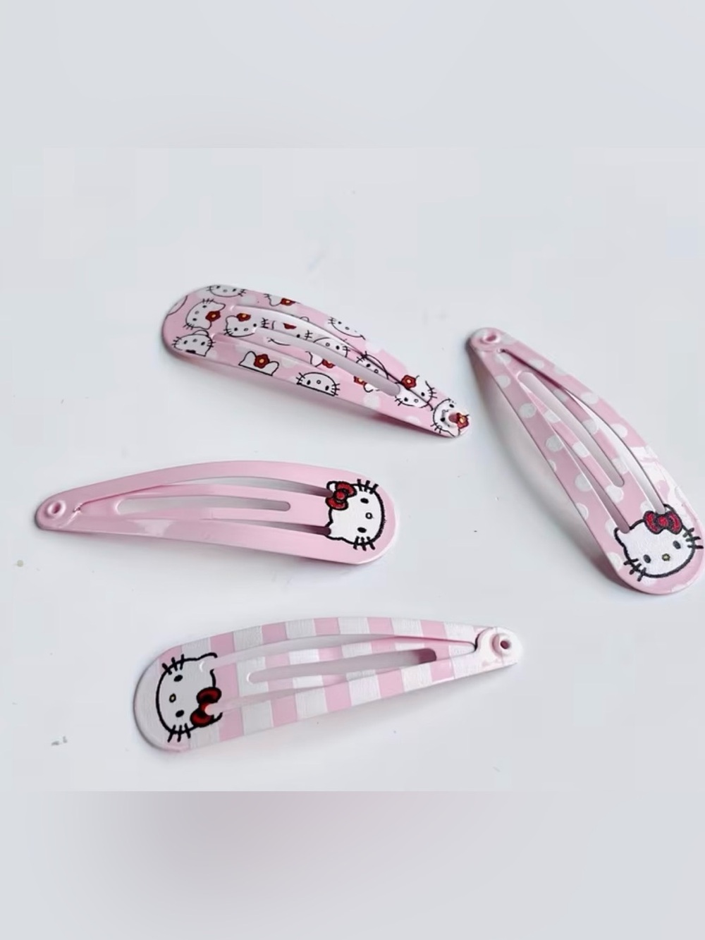 NWT-Sanrio Hello Kitty 4-Piece Pink Print Metal Hair Pins Set